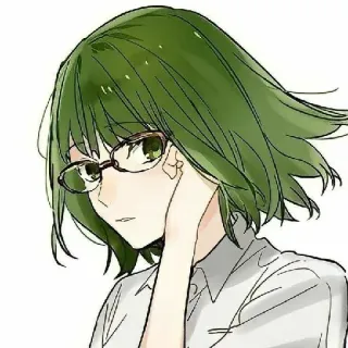 ♥ 97c3fcd3 animé, fille, cheveux verts, lunettes, dessin animé telegram sticker