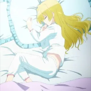 ♥ 991cff9d Anime, Dormir, Lit, Fille, Cheveux blonds, Pyjama telegram sticker