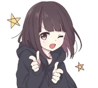 ♥ d2791f1a Anime, Fille, Mignon, Étoiles, Clin d'œil, Sweat à capuche telegram sticker