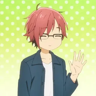 📚 39d593d2 anime, character, glasses, smile, waving telegram sticker