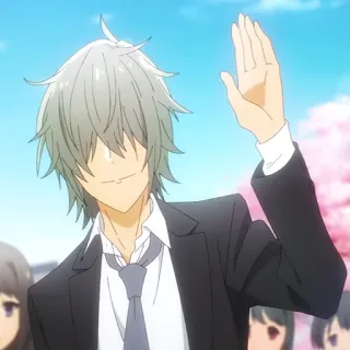 📚 983dfd83 anime, character, waving, greeting, gray hair telegram sticker