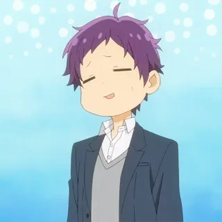 ✏️ a32eb02e anime, purple hair, chibi, cartoon, smiling, boy telegram sticker