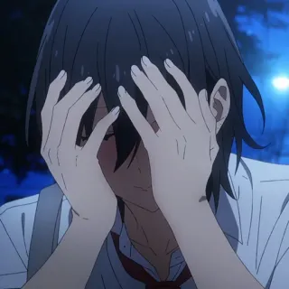 📚 a8ed3ddf anime, sad, emotional, teenager, covering face telegram sticker