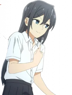 😋 011afc92 Hori Kyouko Horimiya anime, dziewczyna, uśmiechnięta, uczennica, słodka, widelec telegram sticker