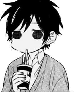 😶 a89a33a3 Anime, Manga, Jongen, Drinken, Cartoon, Zwart-wit whatsapp sticker