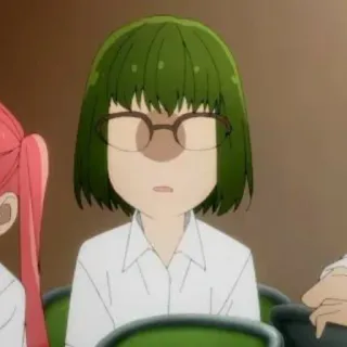 😦 492597bb อนิเมะ, ตัวละคร, ผมสีเขียว, แว่นตา telegram sticker