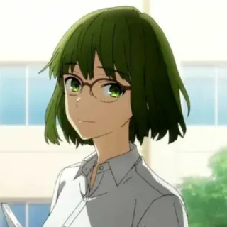 😊 80ec6879 อนิเมะ, ผู้หญิง, แว่นตา, ผมสีเขียว, ภาพเหมือน telegram sticker