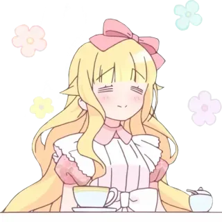 🥰 414ed4d4 carino, cartone animato, kawaii, capelli biondi, rosa, tazza da tè whatsapp sticker