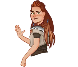 🙂 56e66976 Aloy Horizon Zero Dawn 비디오 게임, 여성 캐릭터, 빨간 머리, 손 흔들기, 알로이 telegram sticker