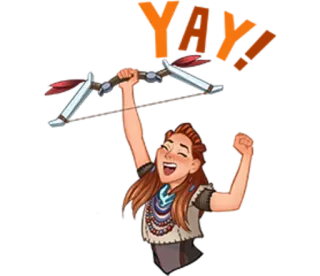 😎 5b75e1de YAY! 무기, 기쁨, 활, 여자, 축하 telegram sticker