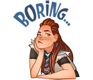 😐 b2f15d6e Aloy Horizon Zero Dawn BORING! 지루한, 짜증, 비디오 게임, 호라이즌 제로 던, 알로이, 캐릭터, 디지털 아트, 스티커 telegram sticker