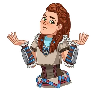 🤷‍♀️ 98d9b89d Aloy Horizon Zero Dawn Aloy, Horizon Zero Dawn, Videogioco, Alzare le spalle, Confuso, Personaggio telegram sticker