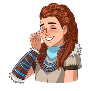 😂 b2bc93e8 Aloy Horizon Zero Dawn aloy, horizon zero dawn, gioco, personaggio, donna, sorriso telegram sticker