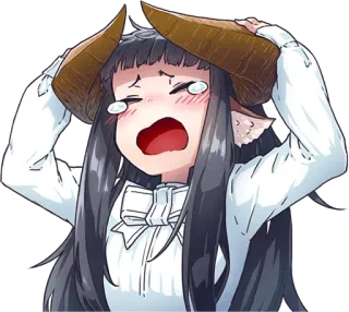 😢 5155f64b Anime, Menangis, Tanduk, Kartun, Gadis, Sedih, Emosional whatsapp sticker