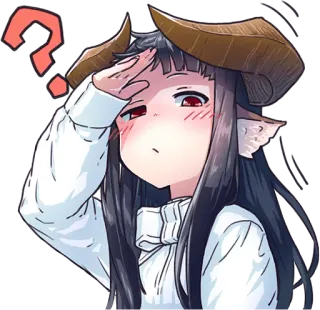 🤨 87c3a5a3 gadis anime, tanduk, tanda tanya, bingung, tersipu, sweter whatsapp sticker