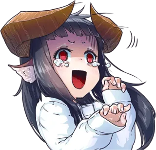 😱 b5d9978e gadis anime, menangis, tanduk, khawatir, ekspresi whatsapp sticker