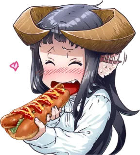 😋 bb7abd67 อนิเมะ, ปีศาจ, กิน, อาหาร, ฮอทดอก, เขา, ภาพประกอบ, น่ารัก telegram sticker