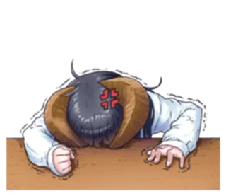 😠 46051575 动漫, 公羊, 生气, 沮丧, 头撞桌子, 表情包, 卡通 telegram sticker