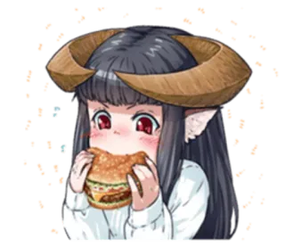 🍔 c274f518 动漫, 女孩, 吃东西, 汉堡, 角, 可爱, 快乐 telegram sticker