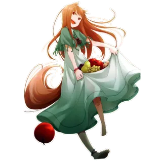 😃 6f13fb15 Anime, Gadis, Telinga binatang, Ekor, Gaun, Buah telegram sticker