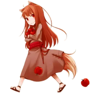 🍎 b59711fc Holo Spice and Wolf Anime, gadis serigala, fantasi, Holo, Spice and Wolf, apel telegram sticker