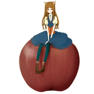 🍎 bab97e25 Holo Spice and Wolf Anime, gadis serigala, apel, Holo, Spice and Wolf, telinga, ekor telegram sticker