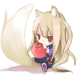 😡 3a67ad04 动漫, Q版, 狐狸, 女孩, 可爱, 动物耳朵, 苹果 telegram sticker