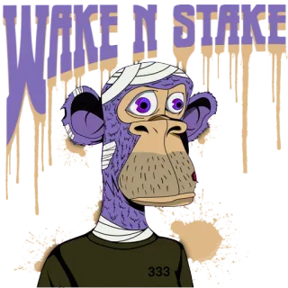 🥩 1d7a28e3 WAKE N STAKE aap, aap, verband, paars, illustratie, cartoon telegram sticker