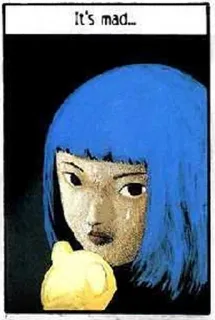 😔 e8a24b9c It's mad... marah, gadis, sedih, rambut biru, potret whatsapp sticker