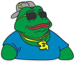 😎 d796b872 Pepe the Frog rana, dibujos animados, meme, personaje, gafas de sol, cadena, sombrero telegram sticker