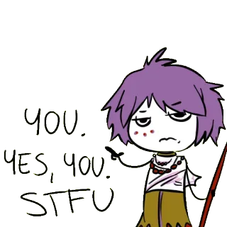😷 84b58daf YOU. YES, YOU. STFU 卡通, 冒犯, 表情, 粗鲁, 闭嘴 telegram sticker