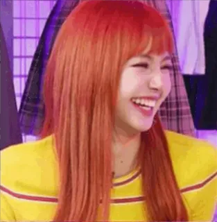 🍊 073e4eec Lisa kpop, idol, blackpink, senyum, tertawa, rambut oranye telegram sticker