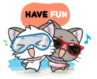 😊 e5d691cd HAVE FUN แมว, ว่ายน้ำ, สนุก, การ์ตูน, ฤดูร้อน, แว่นกันแดด telegram sticker