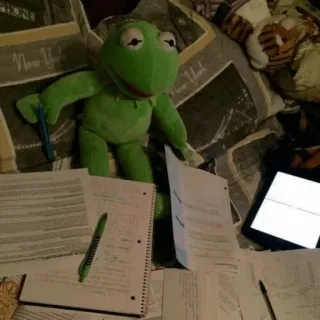 🤔 aa4580e0 Kermit Kermit, o Sapo, Muppets, Estudando, Sapo, Pelúcia, Brinquedo telegram sticker