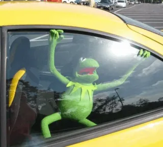 😫 d73cccfb Kermit the Frog Kermit, o Sapo, Muppets, Sapo, Desenho animado, Veículo, Janela, Verde, Carro telegram sticker