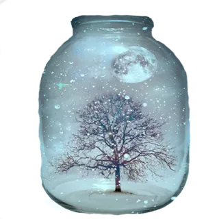 🔮 73be3e10 дерево, луна, банка, снег, зима, природа telegram sticker
