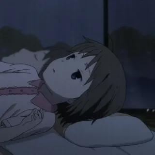 😞 0006bb53 anime, girl, lying down, pillow, night, sleepy whatsapp sticker