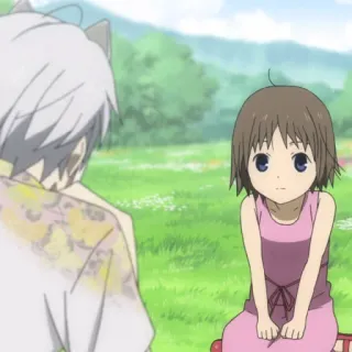 😅 415473b5 anime, girl, child, character, cat ears, sitting, outdoors, illustration whatsapp sticker