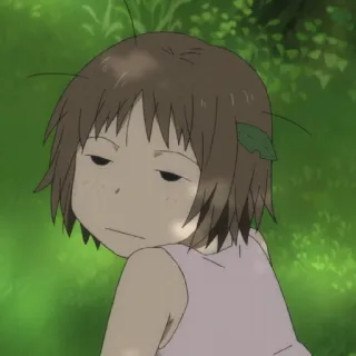 😐 e62e79f9 anime, girl, sleepy, bored, grass, leaf, character, cute, art whatsapp sticker