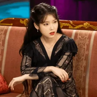 ✨ 7f66f723 IU IU, singer, actress, korean, woman, dress, black dress, long hair telegram sticker