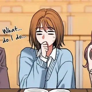 🥀 e16299a4 What...do I do... การ์ตูน, อนิเมะ, เครียด, กังวล, กำลังคิด, ผู้หญิง telegram sticker