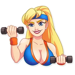 💪 1f5533a3 упражнение, фитнес, мультфильм, женщина, блондинка, гантели, тренировка telegram sticker