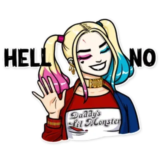🙅‍♀ 6b68502f Harley Quinn HELL NO харли квинн, папина маленькая монстрик, ни за что, dc comics, злодей telegram sticker