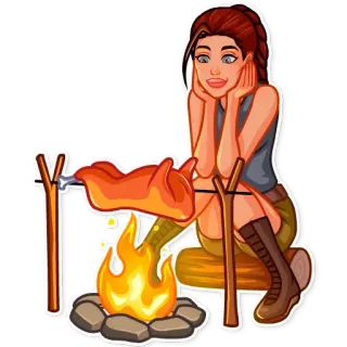 🍖 a3e3808c Lara Croft Tomb Raider женщина, готовка, огонь, на улице, приключения, мультфильм telegram sticker