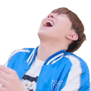 😆 407de6cd 男人, 笑, 蓝色外套, 表情, 快乐, 高兴 telegram sticker