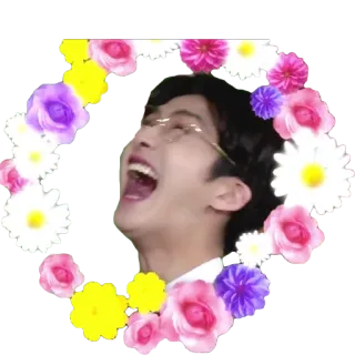 😂 4138c1d3 男人, 眼镜, 花, 肖像, 花环, 人, 笑 telegram sticker