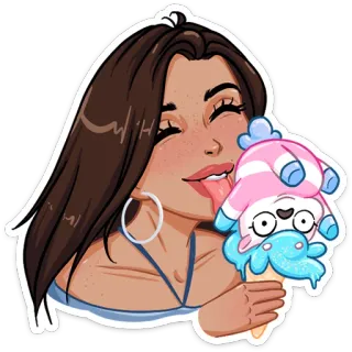 🍦 76dce92b Frau, Eis, lecken, Cartoon, Brünette, Essen telegram sticker