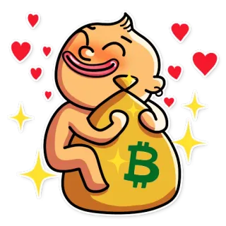 🤑 19800e2a bitcoin, money bag, cryptocurrency, cartoon, finance, digital currency whatsapp sticker