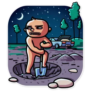 🕳 a9808ad0 hole, shovel, cartoon, night, dark, car, grave, digging whatsapp sticker
