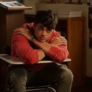 🔱 971a437c Adolescente, Chico, Estudiante, Sentado, Escritorio, Joven telegram sticker